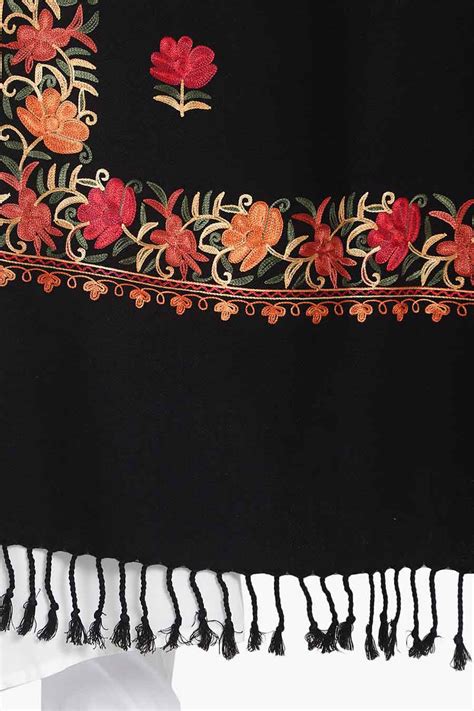 Shop Black Wool Blend Embroidered Stole by MIZASH at House of Designers ...