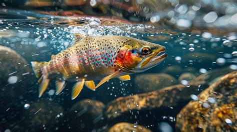 Trout swimming gracefully underwater among rocks | Premium AI-generated ...