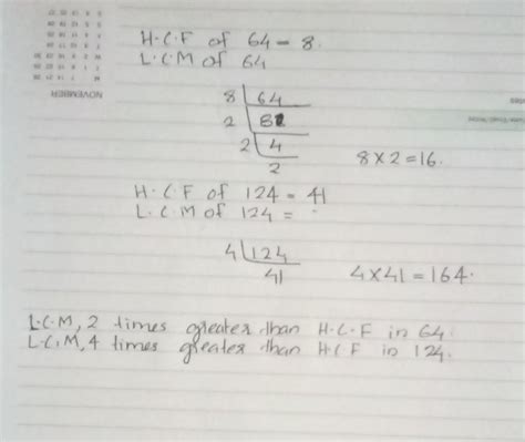 How many times is the H.C.F. of 64 and 124 contained intheir L.C.M ...