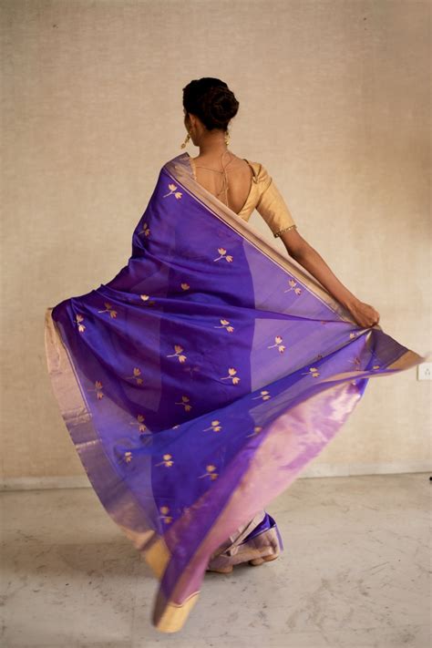 KAZ(PURPLE)- Blue Purple Silk Chanderi Saree – Priyanka Raajiv