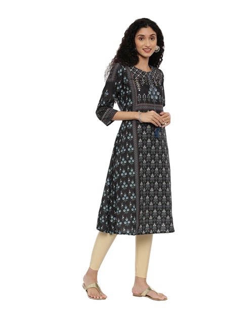 Neerus Women Black Printed A-Line Kurta – Neerus India