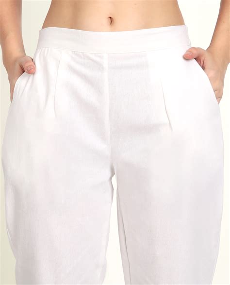 White Solid Women Regular Fit Cotton Trouser | Regular Fit – Naariy