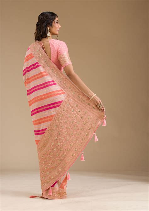 Buy Pink Plain Georgette Saree - Koskii