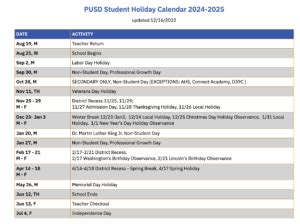 Poway Unified School District Calendar 2025-2026 (Holidays)