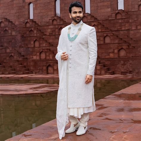 Luxurious Off-White Sherwani with Refined Craftsmanship – Suvidha Fashion