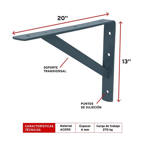 Ménsula reforzada, 13 x 20", gris - ZAHOMI.COM