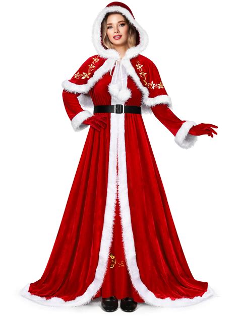 AOTHSO 4 Pieces Women Christmas Deluxe Mrs. Claus Costume Set Velvet ...