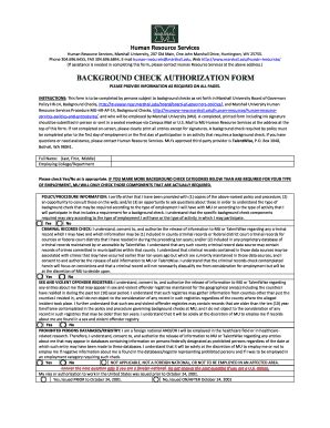 Fillable Online marshall Background Check Authorization Form - Marshall ...