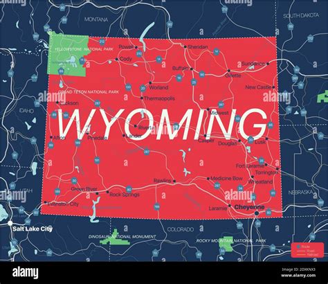 Map Of Wyoming With Cities And Towns Stock Vektorgrafik „Colorado