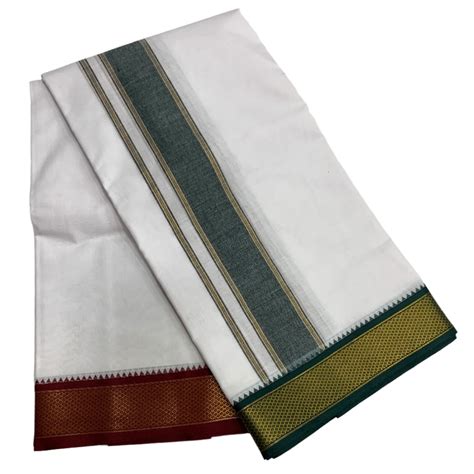 9X5 Cotton Dhoti White Green and Maroon Zari Border with Angavastram ...