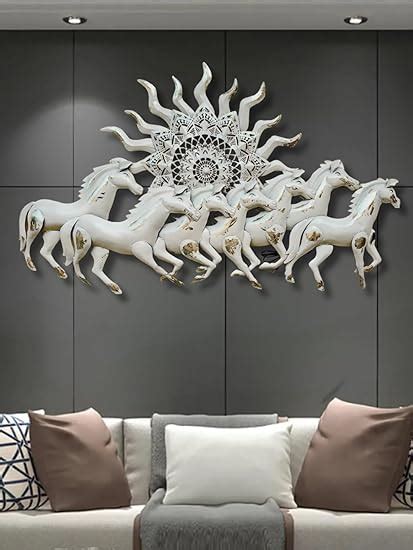 ZXC Metal Iron White Running 7 Horses With LED Light 3D Wall decor Wall ...