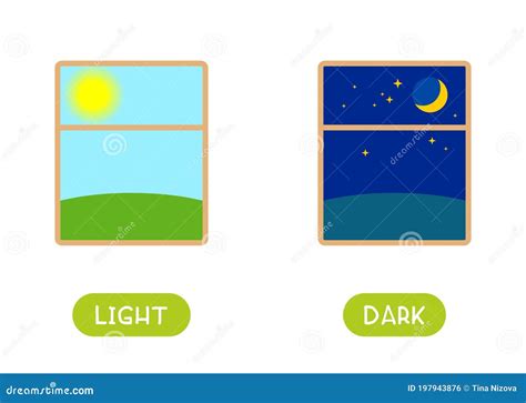 LIGHT and DARK Antonyms Word Card Vector Template Stock Illustration ...