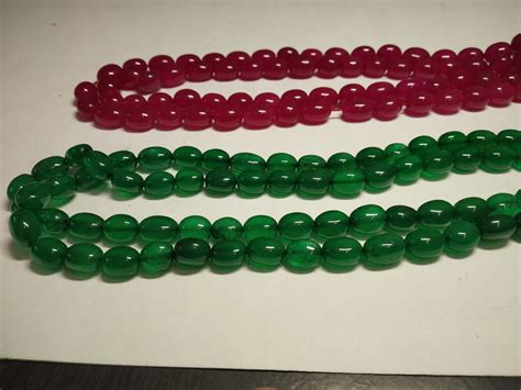 Buy Natural Emerald or Ruby Quartz Smooth Oval Beads Necklace Width ...