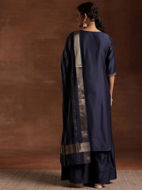 Buy Blue Yoke Design Silk Blend Straight Suit With Dupatta Online at Rs ...