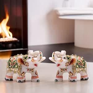 Buy Plus Value Pure Marble Elephant Pair Trunk Up for Vastu Hand ...