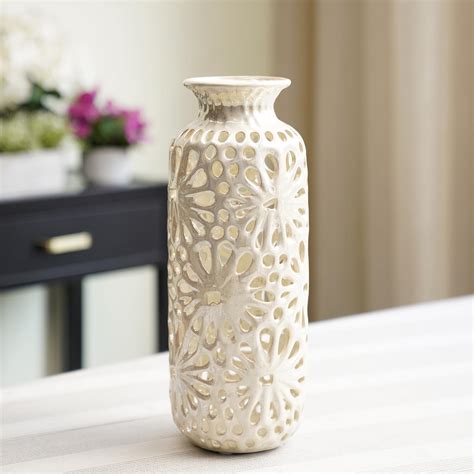 Pure Home + Living Ivory Floral Pattern Cut Out Ceramic Vase - Large ...