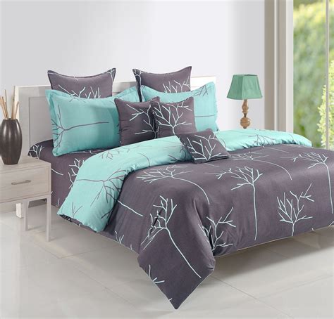 Modern Leaf Print Cotton Double Bedsheet with Comforter & 2 Pillow ...