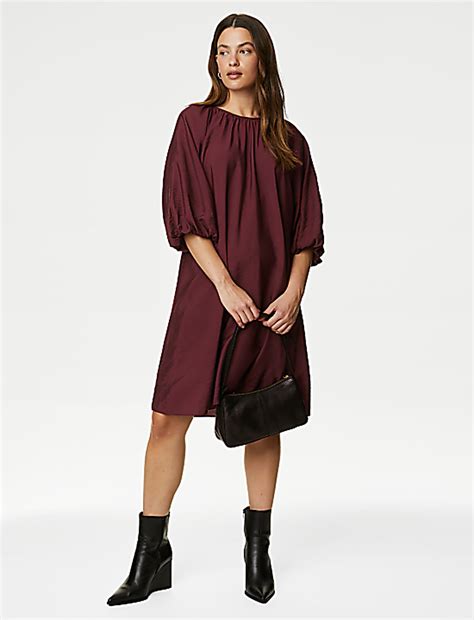 Buy Puff Sleeve Knee Length Shift Dress at Marks & Spencer