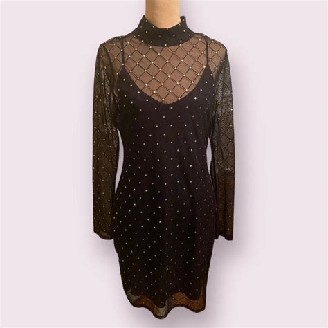 Fashionnova | Women’s | Black Turtleneck Mesh Dress... - Depop