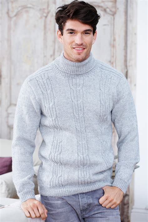 Mens Turtleneck Sweater Knitting Pattern Easy Evening Sweater MAN