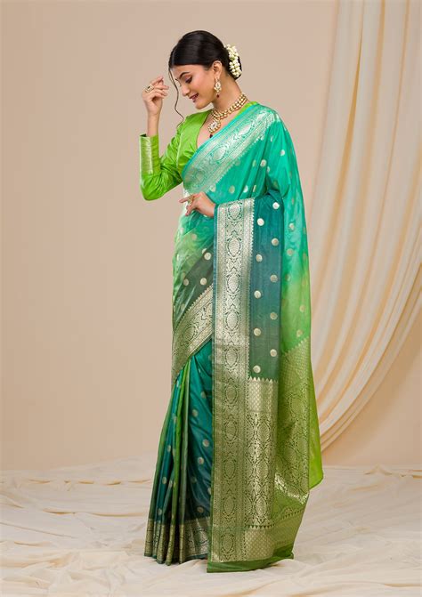 Buy Parrot Green Zariwork Chanderi Saree - Koskii