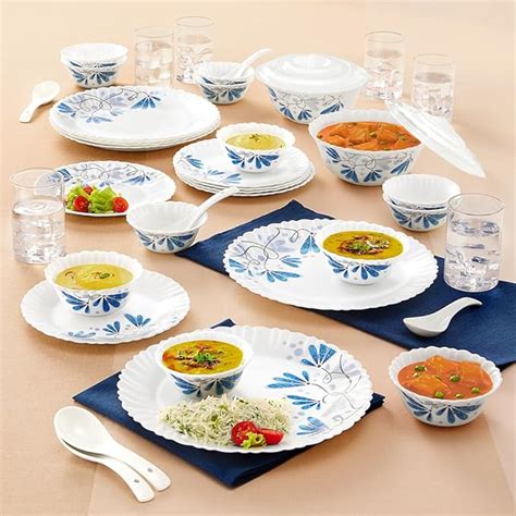 Larah By Borosil Twilight Silk Series Opalware Dinner Set with Glasses ...