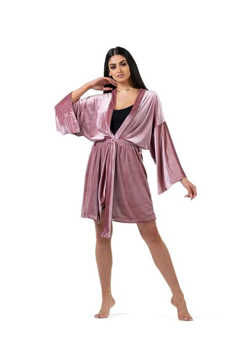 Women Rose Pink Velvet Kimono, Night Wear Kimono for Her – SAINLY INDIA