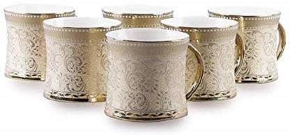 Trendhook Pack of 6 Bone China Diamond Ebony Tea Coffee Mug Set, 150ml ...