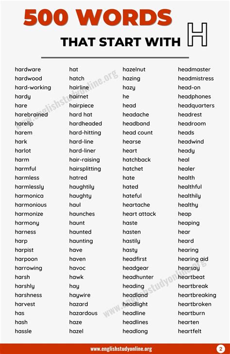 1800+ Words that Start with H | Great List of H Words - English Study ...