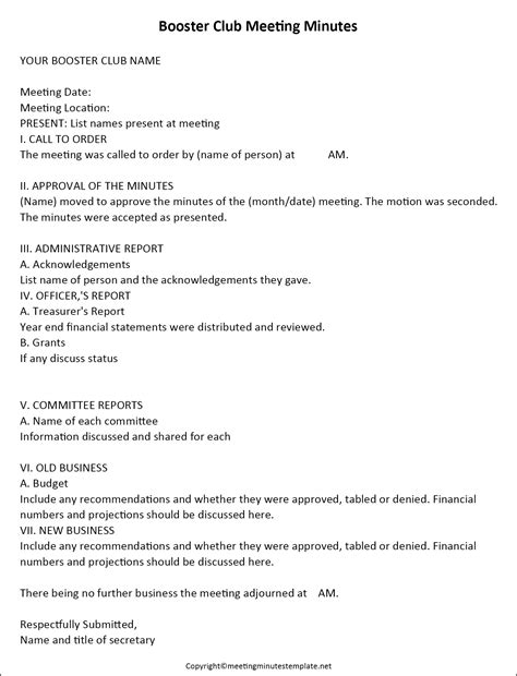 Printable Club Meeting Minutes Template with Examples