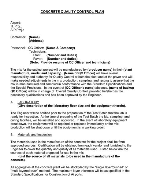 Image result for Field Quality Control Plan Example