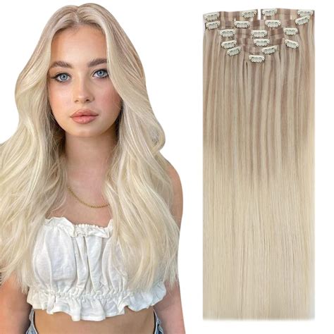 Amazon.com : Sunny Ombre Seamless Clip in Hair Extensions Human Hair ...