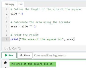 Image result for Python Code to Calculate Area of Square