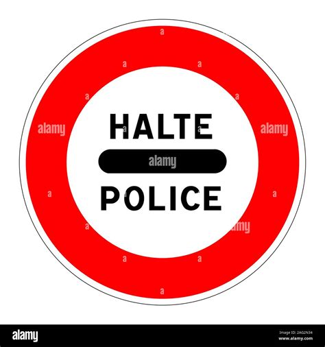 Halt police road sign in french language Stock Photo - Alamy