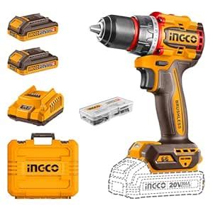 Ingco 20V Brushless Cordless Drill with 2 Batteries, 66Nm Max Torque, 0 ...