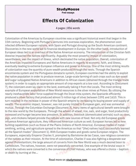Effects Of Colonization Free Essay Example