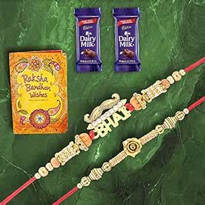 SFU E Com Premium Designer Set of 2 Rakhi & Greeting Card with 2 Pieces ...