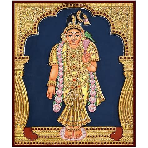 AllZon Madurai Meenakshi/Andal Printed Tanjore Art Blue & Brown Photo ...