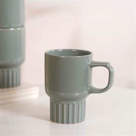 Sage Green Ceramic Stackable Mug Set Of 4 270ml Online - Premium Coffee ...