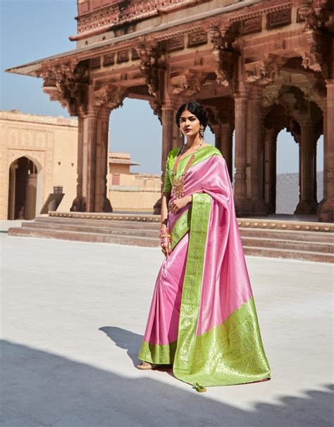 Light Pink & Green Silk Saree With Designer Blouse – STORI