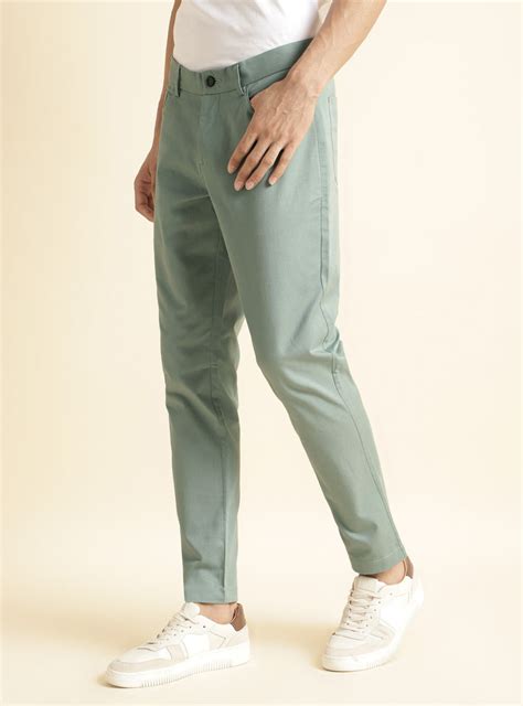Buy Emerald Mist Twill Chino | Casual Green Solid Trousers for Men ...