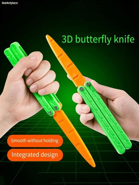 1pc Carrot Butterfly Knife 3d Printed Decompression Toy Plastic Gravity ...