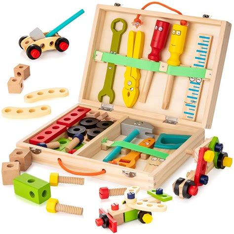 Buy NESTA TOYS - Wooden Tool Kit Set with Tool Box (37 Pcs) | Pretend ...