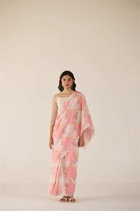 Nadiya Paar - Rose Garden Silk and Cotton Chanderi Sari