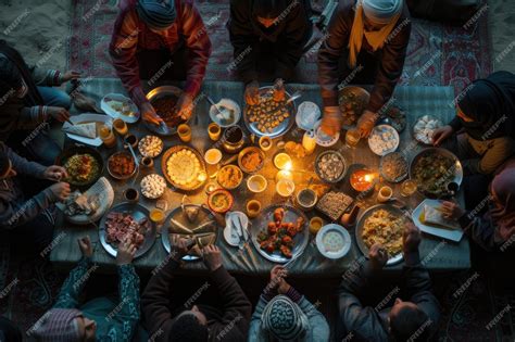 Premium Photo | A community gathering to break the fast at Maghrib time