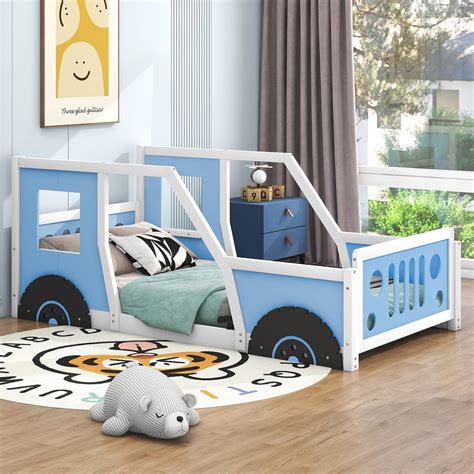 Blue Car Bed Oldtimerbed, Uniek Bedframe, Decor Kinderkamer,