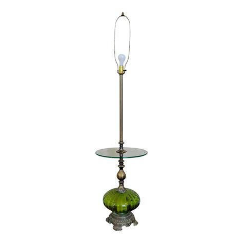 Vintage Hollywood Regency Style Green Glass Floor Lamp With Glass Table ...