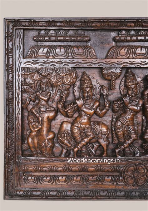 Fluting Romantic Krishna with Goddess Radha Design vaagai Wooden 37 ...