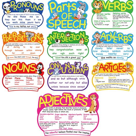 Buy 10 Pieces Parts of Speech Grammar Educational Grammar Cutouts ...
