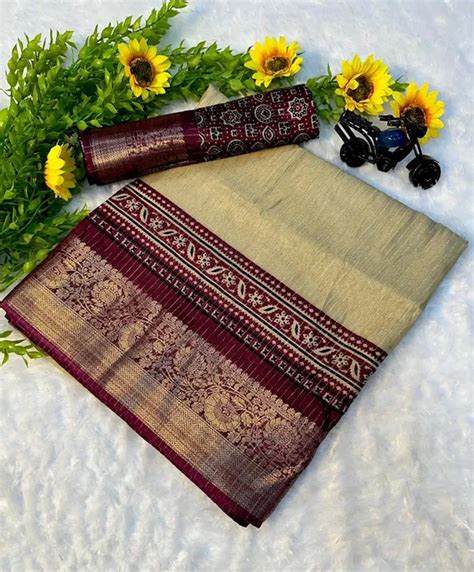 Bharti saree Traditional Cream and Wine Saree with Elegant Golden ...
